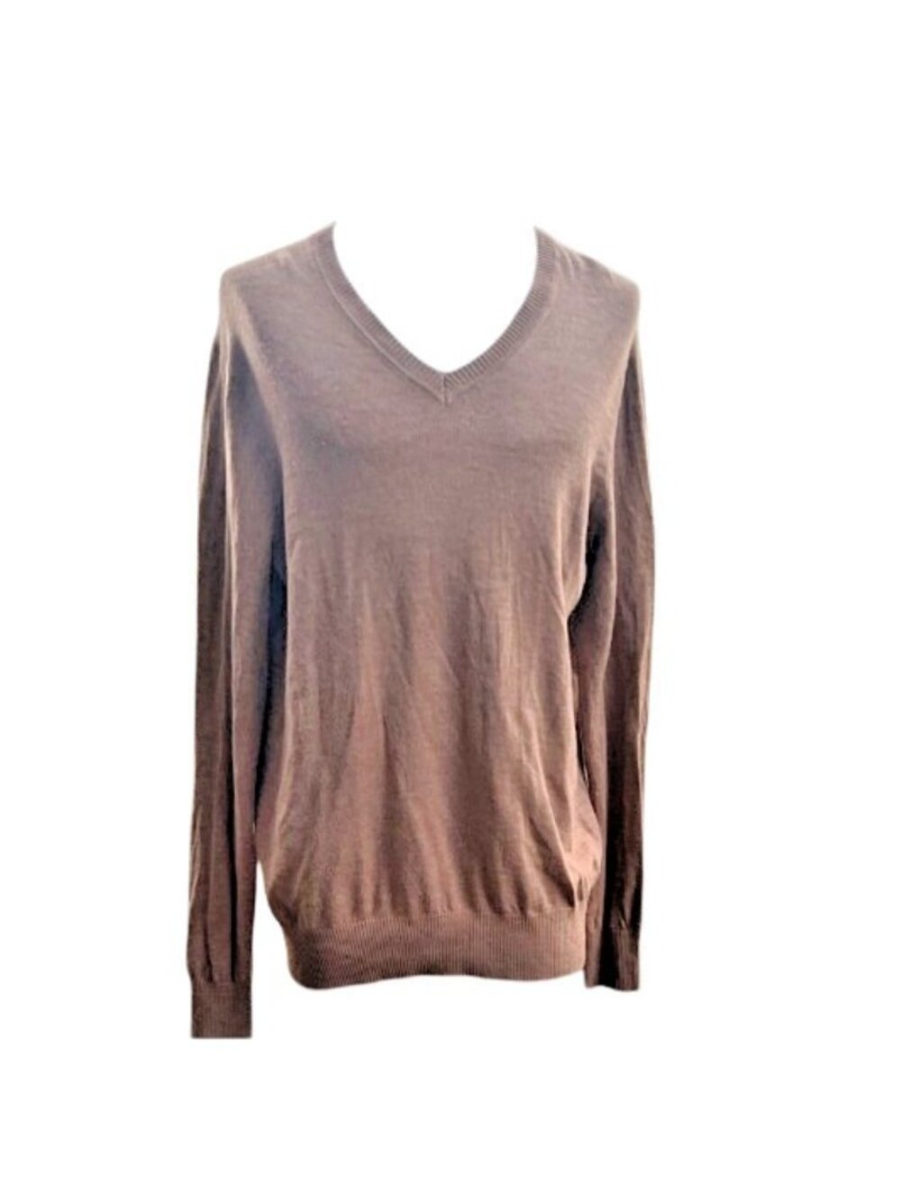Banana Republic Mens XL Extra Fine Merino Wool V-Neck Sweater Light Brown Knit